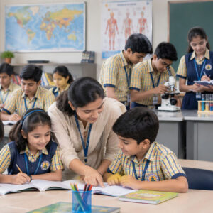 Students learning together in a classroom at Foster International Schools, supporting K-12 education and holistic student development